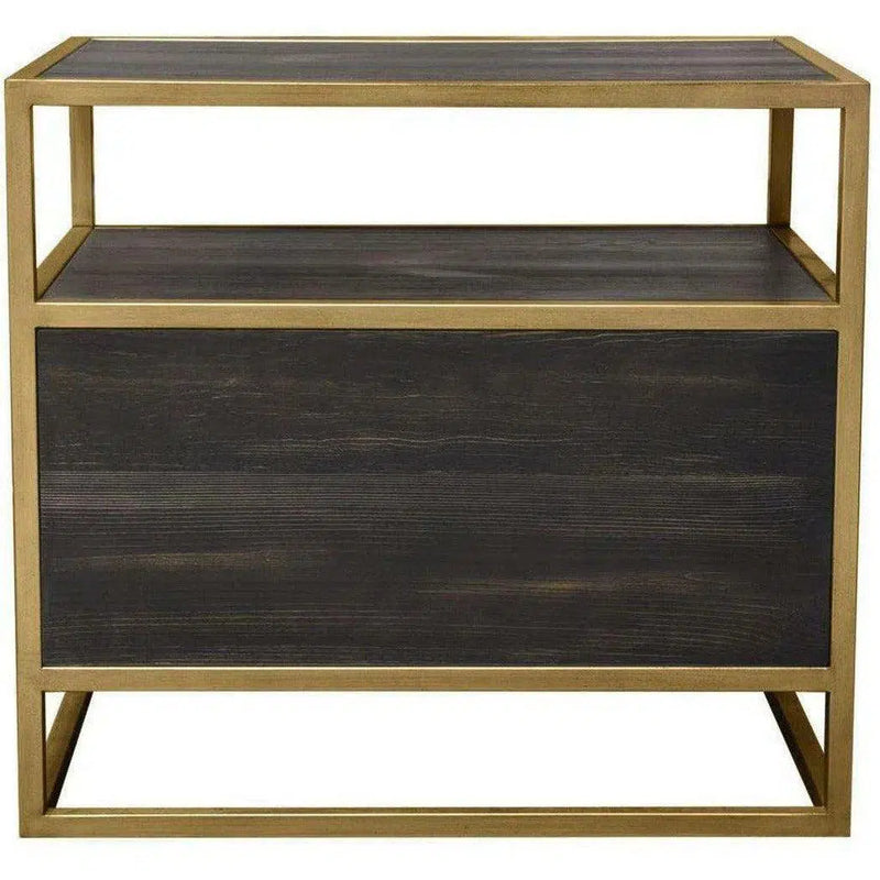 2-Door End Table in Dark Brown With Gold Metal Frame