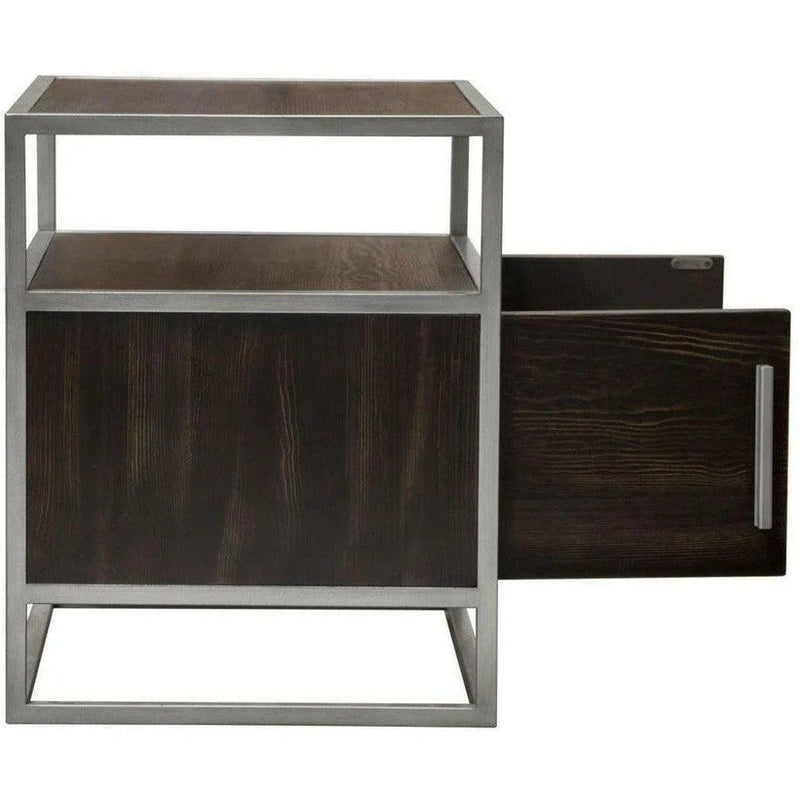 2-Door End Table in Dark Brown With Silver Metal Frame Nightstands LOOMLAN By Diamond Sofa