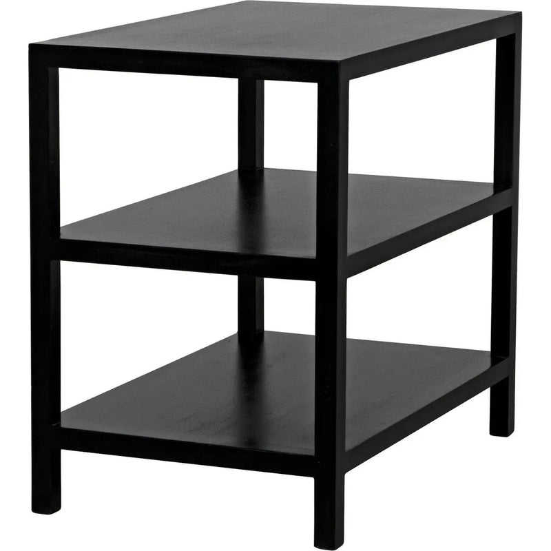 2 Shelf Wood Black Rectangle Side Table