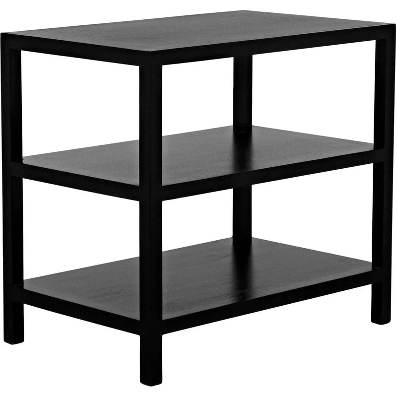 2 Shelf Wood Black Rectangle Side Table