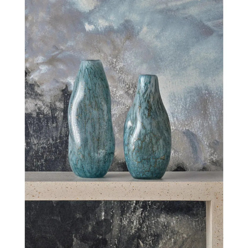 20 in. Tyne Blue Glass Vase - LOOMLAN - Currey & Co - Vases & Jars
