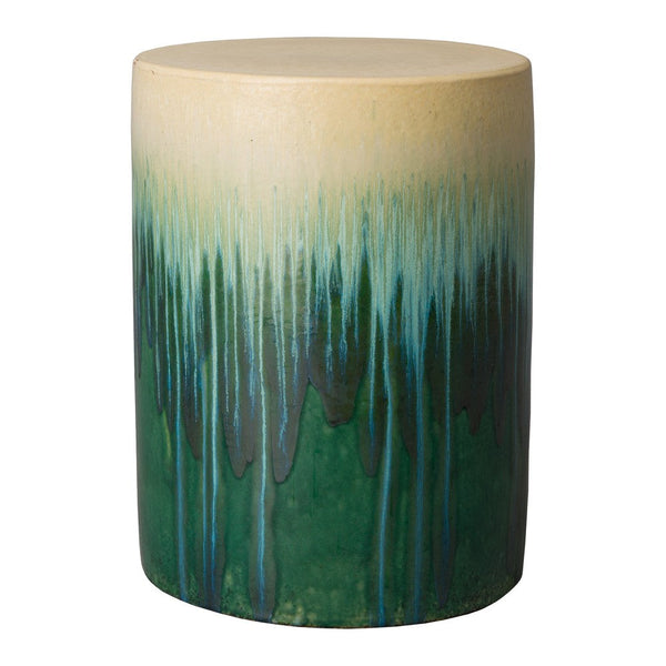 20 in. Cylinder Ceramic Outdoor Garden Stool-Outdoor Stools-Emissary-Green Cascade-LOOMLAN