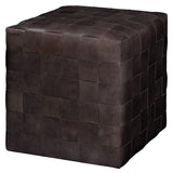 Woven Leather Ottoman Dark Grey