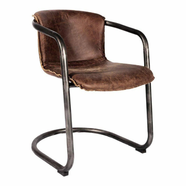 21 Inch Dining Chair Grazed Brown Leather Brown Industrial Dining Chairs LOOMLAN By Moe's Home