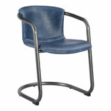21 Inch Dining Chair Kaiso Blue Leather Industrial Dining Chairs LOOMLAN By Moe's Home