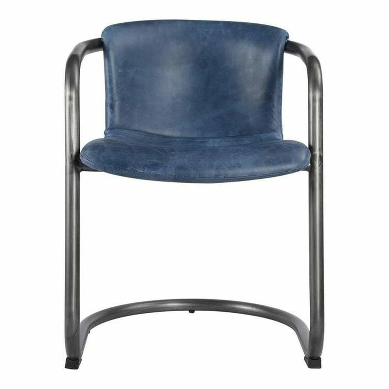 21 Inch Dining Chair Kaiso Blue Leather Industrial Dining Chairs LOOMLAN By Moe's Home