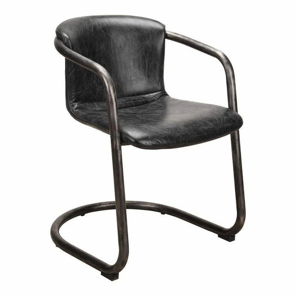 21 Inch Dining Chair Onyx Black Leather Industrial Dining Chairs LOOMLAN By Moe's Home