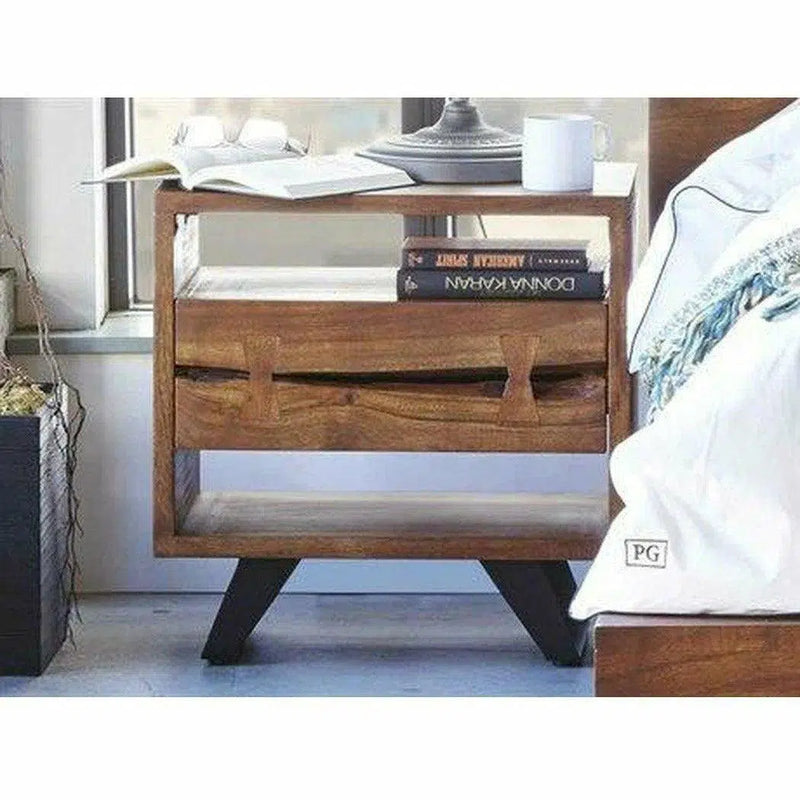 21.5 Inch Nightstand Brown Industrial