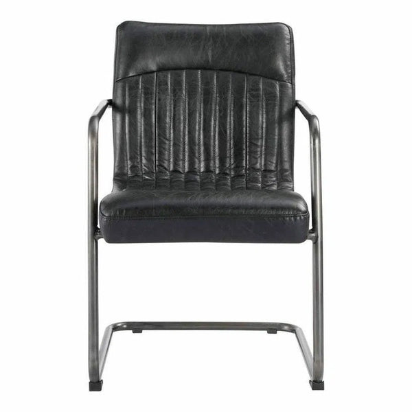 21.75 Inch Arm Chair Onyx Black Leather Black Industrial Dining Chairs LOOMLAN By Moe's Home