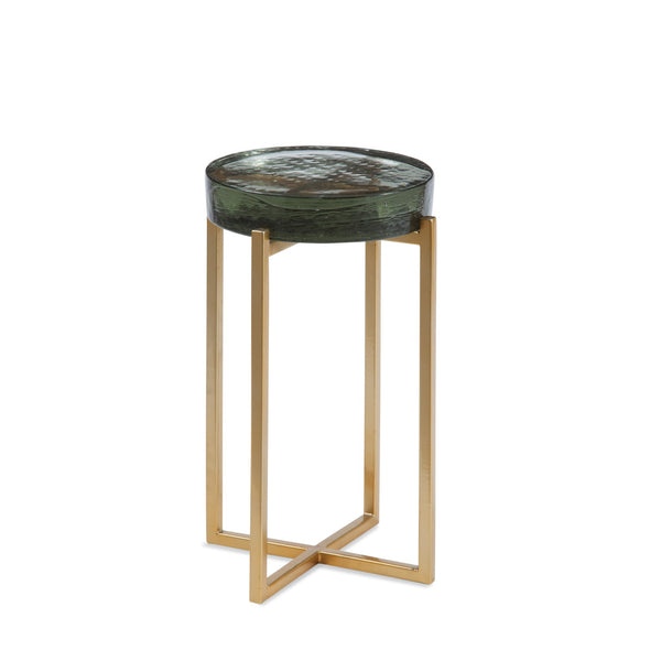Laine Metal and Cast Glass Gold Round Accent Table