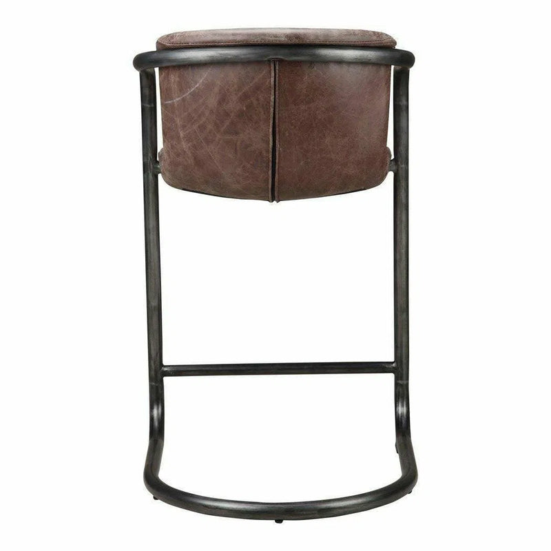 22 Inch Counter Stool Brown Leather (Set of 2) Industrial Counter Stools LOOMLAN By Moe's Home