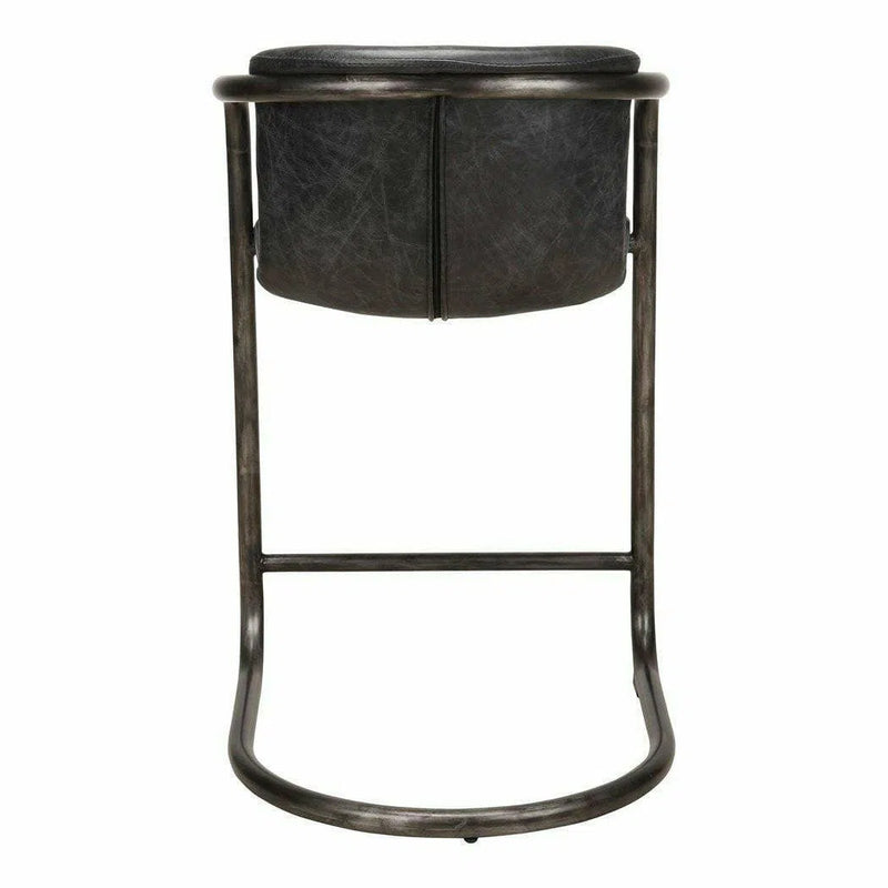 22 Inch Counter Stool Onyx Black Leather Industrial Counter Stools LOOMLAN By Moe's Home