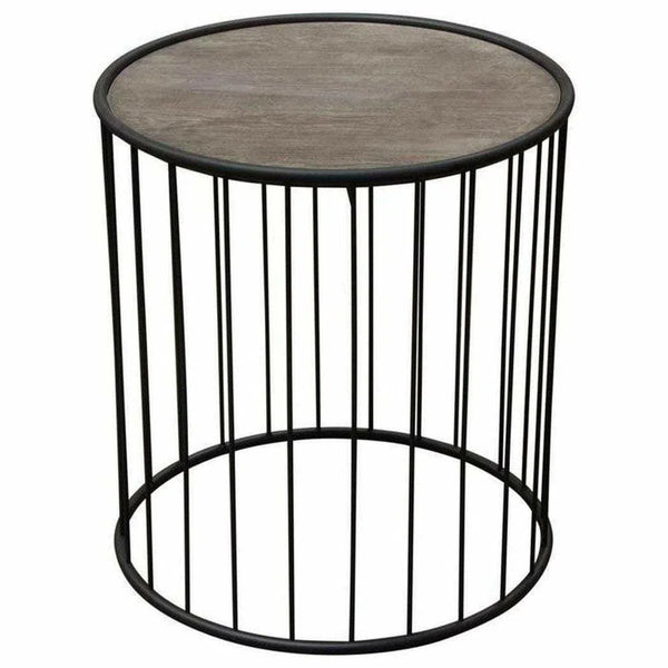 22" Round End Table with Grey Oak Finished Top and Metal Base Side Tables LOOMLAN By Diamond Sofa