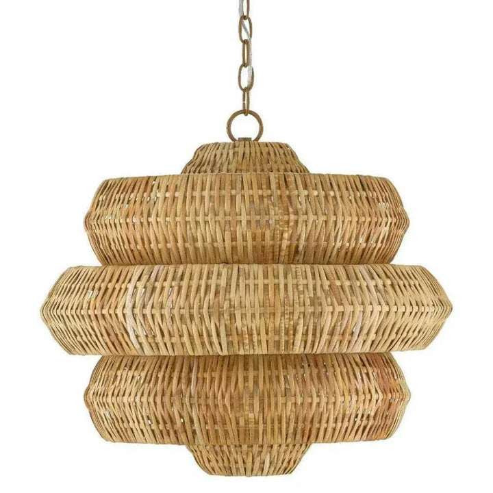 22.5" Khaki Natural Rattan Antibes Small Chandelier - LOOMLAN - Currey & Co - Chandeliers