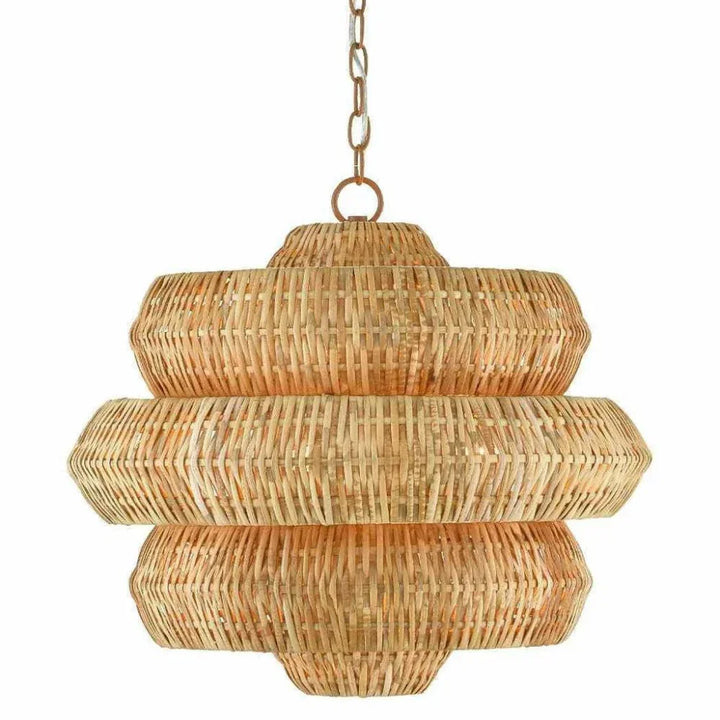 22.5" Khaki Natural Rattan Antibes Small Chandelier - LOOMLAN - Currey & Co - Chandeliers