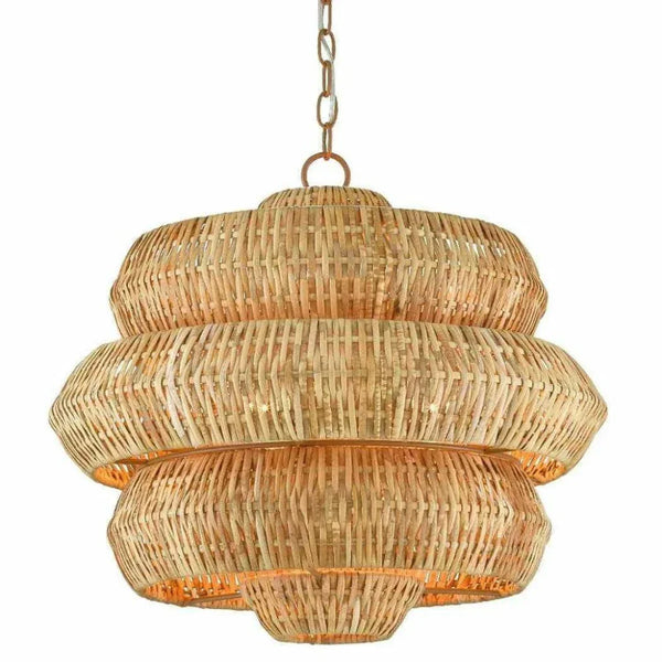22.5" Khaki Natural Rattan Antibes Small Chandelier - LOOMLAN - Currey & Co - Chandeliers