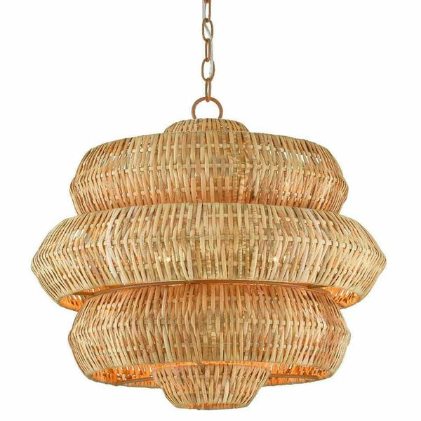 22.5" Khaki Natural Rattan Antibes Small Chandelier Chandeliers LOOMLAN By Currey & Co