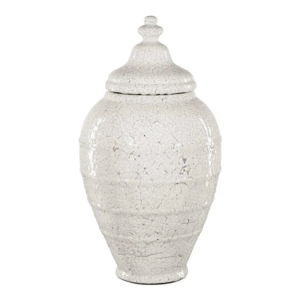 23.5 in. Virginal Terracotta White Jar - LOOMLAN - Currey & Co - Vases & Jars