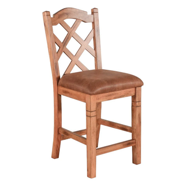 24" Crossback Solid Wood Counter Height Barstool in Rustic Oak-Counter Stools-Sunny D-LOOMLAN