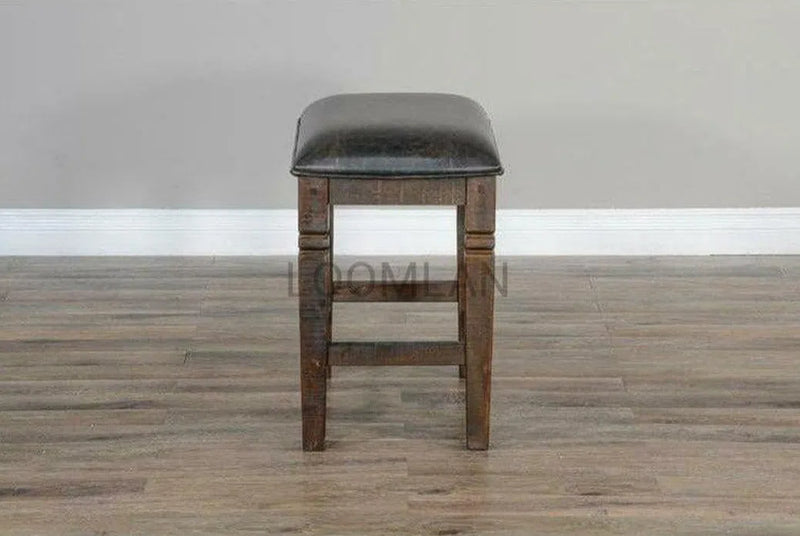 24" Dark Rustic Backless Counter Stool Padded Leather Seat Counter Stools LOOMLAN By Sunny D