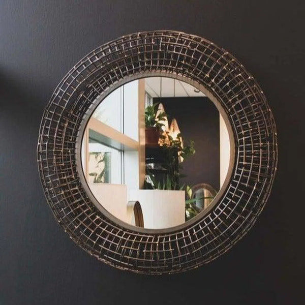 24" Gold Round Wall Mirror Metal Frame Regal Collection Wall Mirrors LOOMLAN By LHIMPORTS