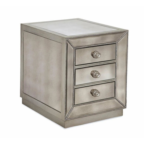 24" Rectangle Mirrored Antiqued Side Table With Storage Side Tables LOOMLAN By Bassett Mirror