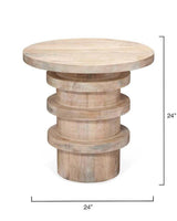 24" Round Hand Carved Wooden Nightstand Side Table Side Tables LOOMLAN By Jamie Young