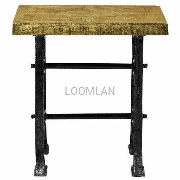 24" Rustic Parquet Industrial End Side Table Reclaimed Wood Side Tables LOOMLAN By LOOMLAN