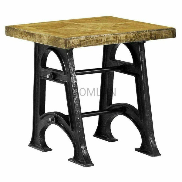 24" Rustic Parquet Industrial End Side Table Reclaimed Wood Side Tables LOOMLAN By LOOMLAN