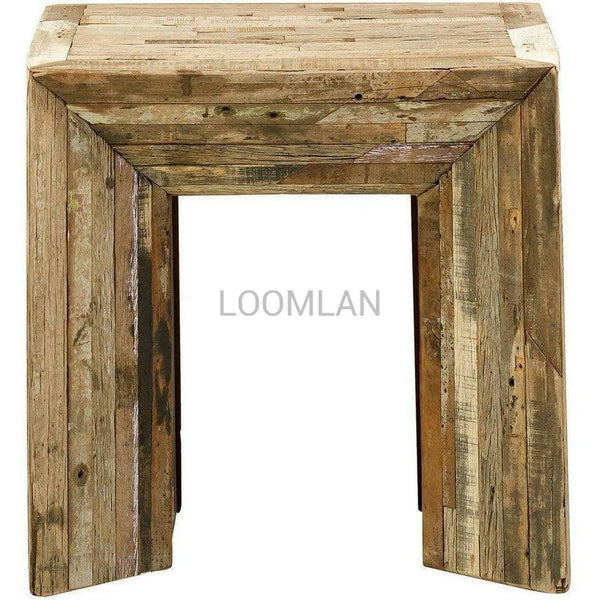 24" Square Rustic Reclaimed Wood Planks End Side Accent Table Side Tables LOOMLAN By LOOMLAN