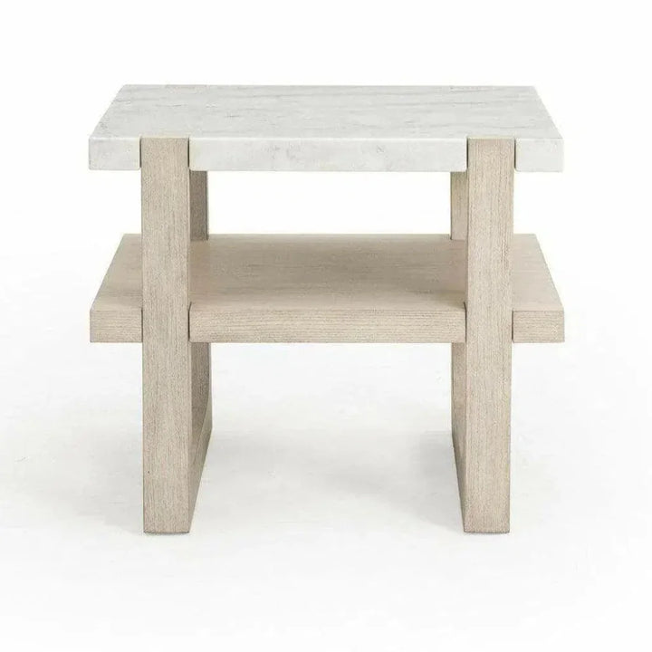 24" White Marble Side Table with - LOOMLAN - Bassett Mirror - Side Tables