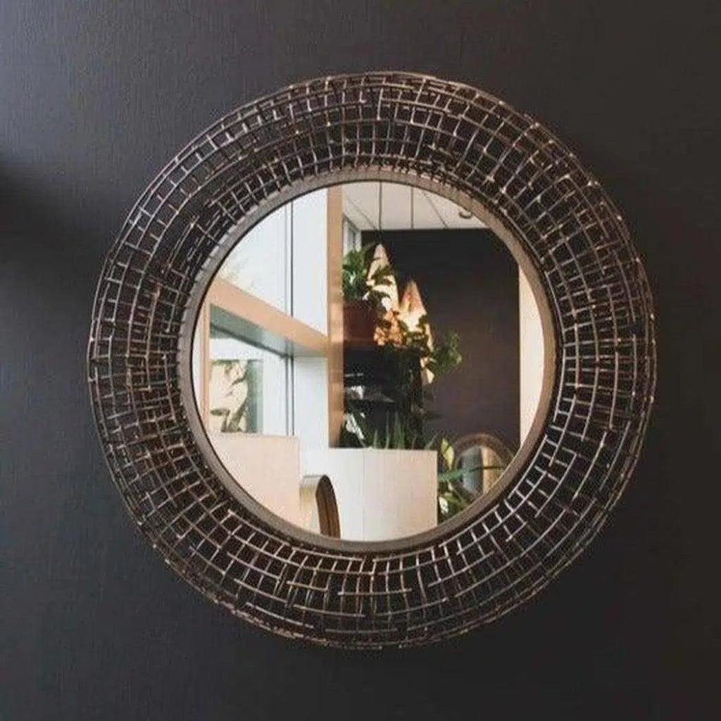 24" Gold Round Wall Mirror Metal Ronald - LOOMLAN - LH Imports - Wall Mirrors