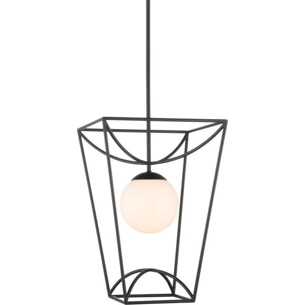 24 in. Rochefort Metal & Glass Black Lantern - LOOMLAN - Currey & Co - Pendants