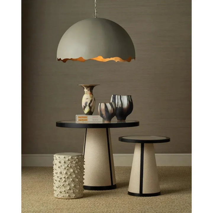 24 in. Deanna Wood & Raffia Round Accent Table - LOOMLAN