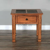 26" Square Rustic End Side Accent Table Natural Slate 1 Drawer Side Tables LOOMLAN By Sunny D