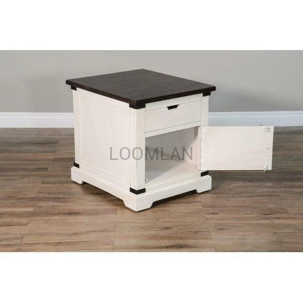 26" Square White and Black Wood End Table 1 Drawer Storage Cabinet Side Tables LOOMLAN By Sunny D