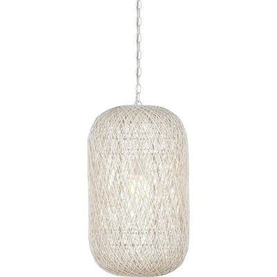 27 in. Cocoon Iron and Glass White Pendant - LOOMLAN - Currey & Co - Pendants