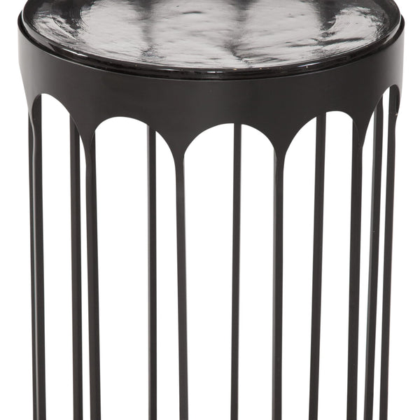 Hartley Iron and Cast Glass Black Round Accent Table