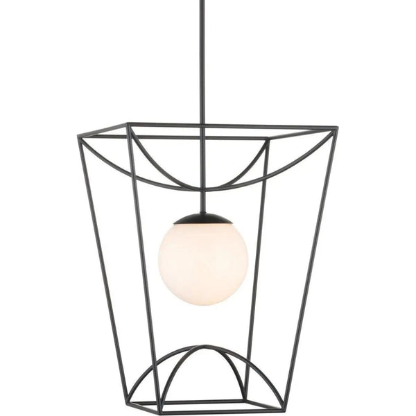 28 in. Rochefort Metal & Glass Black Lantern - LOOMLAN - Currey & Co - Pendants