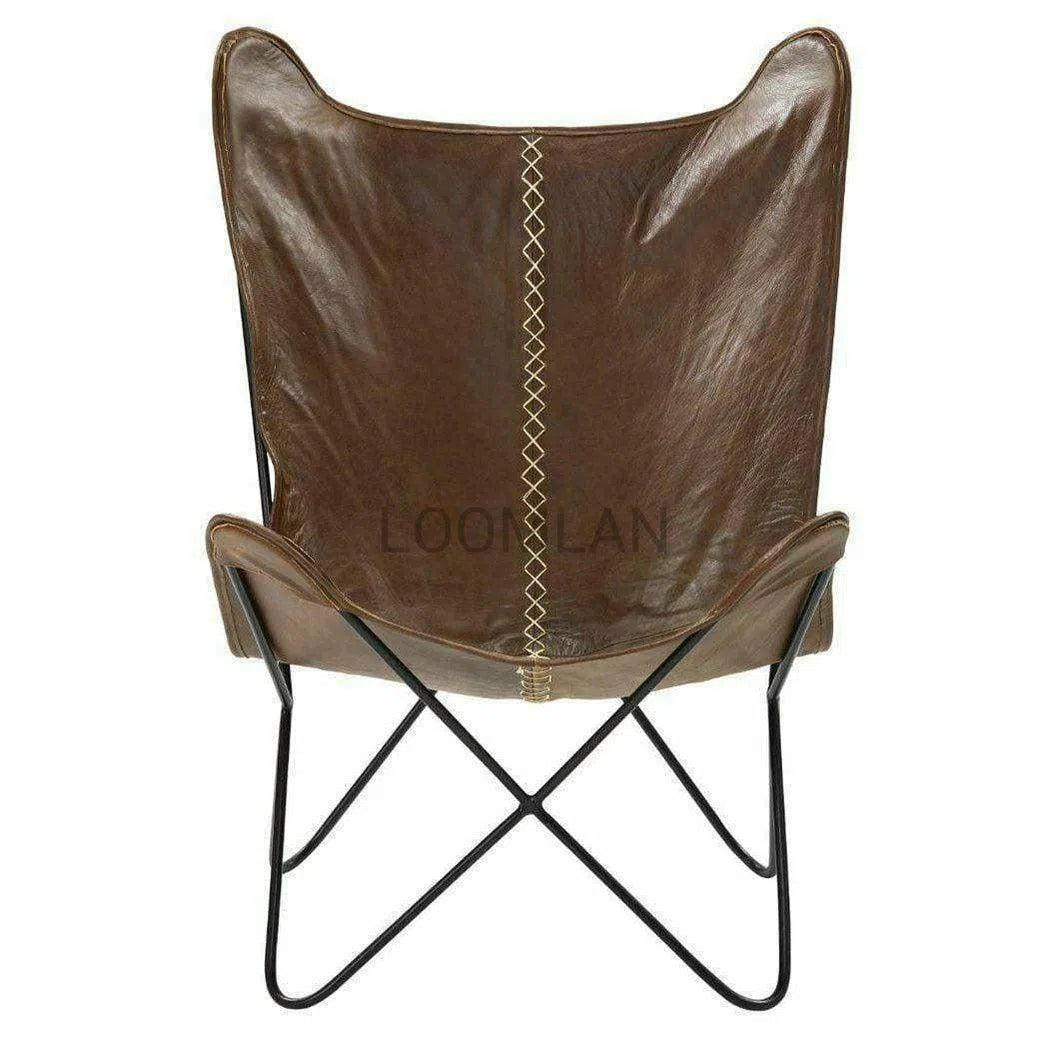 2PC Brown Leather Butterfly Accent Chairs