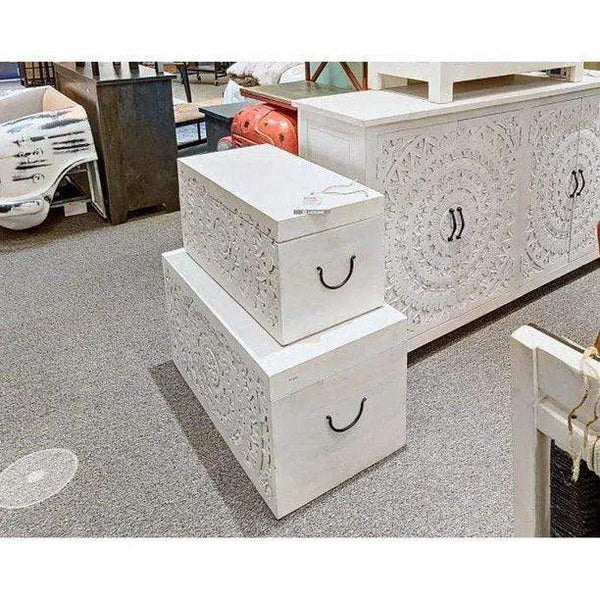 2PC Rectangular White Storage Trunks