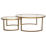 2PC Round Nesting Table Set Gold Frame Clear Glass Tops Coffee Tables LOOMLAN By Diamond Sofa