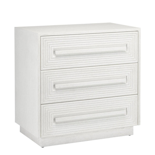 32" Ceruse White Carved Morombe Whitewashed Chest