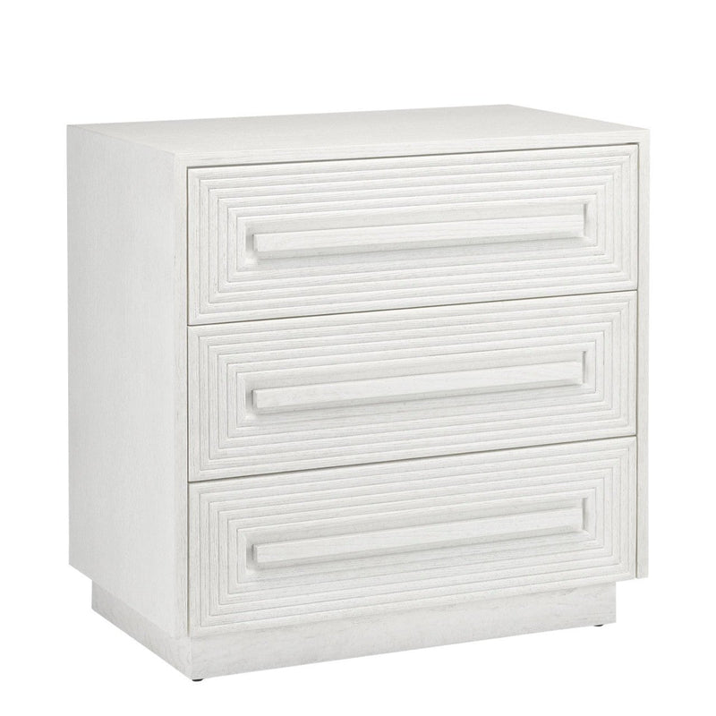 32" Ceruse White Carved Morombe Whitewashed Chest