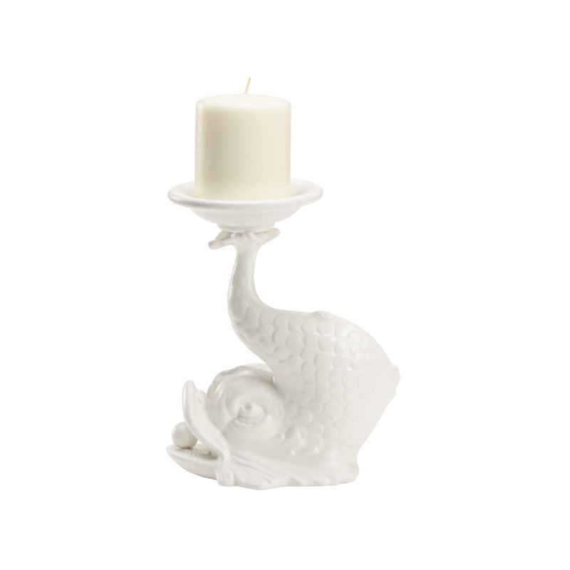 Italian Renaissance Ceramic Dolphin Candleholder