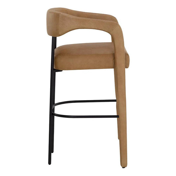 Mavia Barstool - Ludlow Sesame Leather with Matte Black Legs