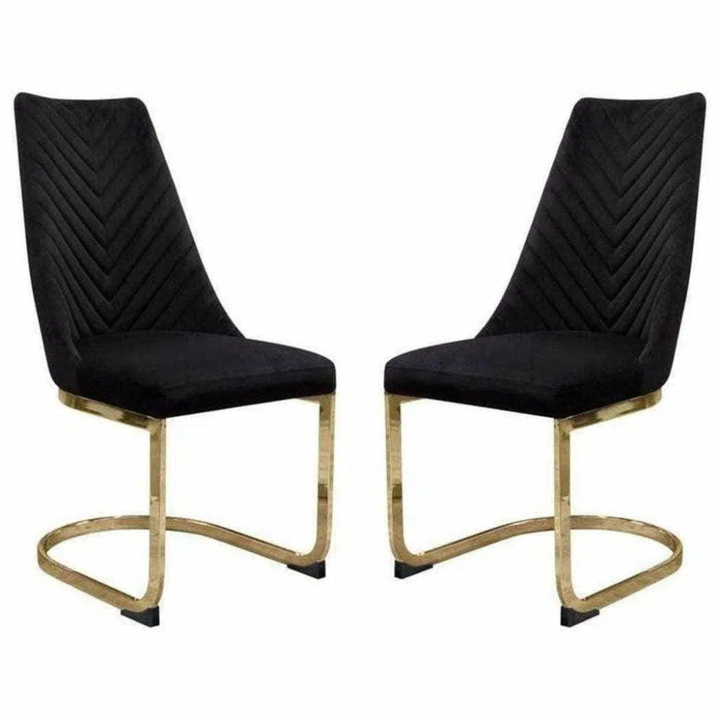 2PC Dining Chairs Black Velvet & Gold - LOOMLAN - Diamond Sofa - Dining Chairs