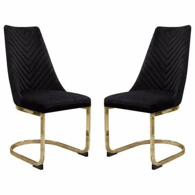 2PC Dining Chairs Black Velvet & Gold - LOOMLAN - Diamond Sofa - Dining Chairs