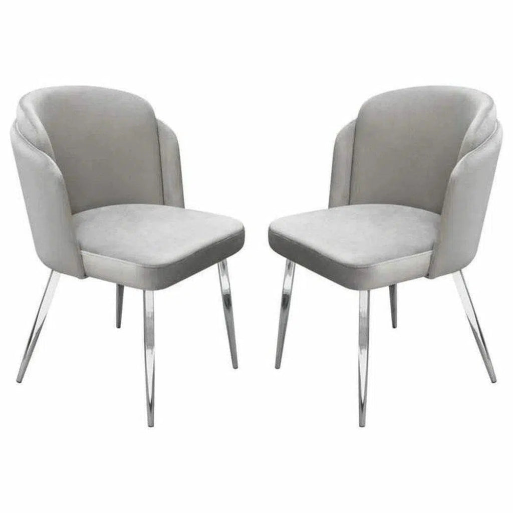 2PC Dining Chairs Grey Velvet Chrome Legs - LOOMLAN - Diamond Sofa - Dining Chairs