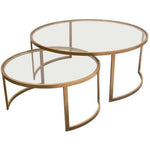 2PC Round Nesting Table Set Gold Frame Clear Glass Tops - LOOMLAN - Diamond Sofa - Coffee Tables